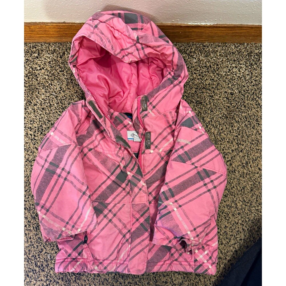 Columbia Girls 2T Pink/Gray Plaid Hooded two-Piece Snowsuit Zip Poly Blend